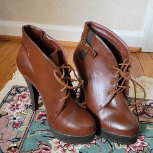 Cognac Lace Up Booty Heels